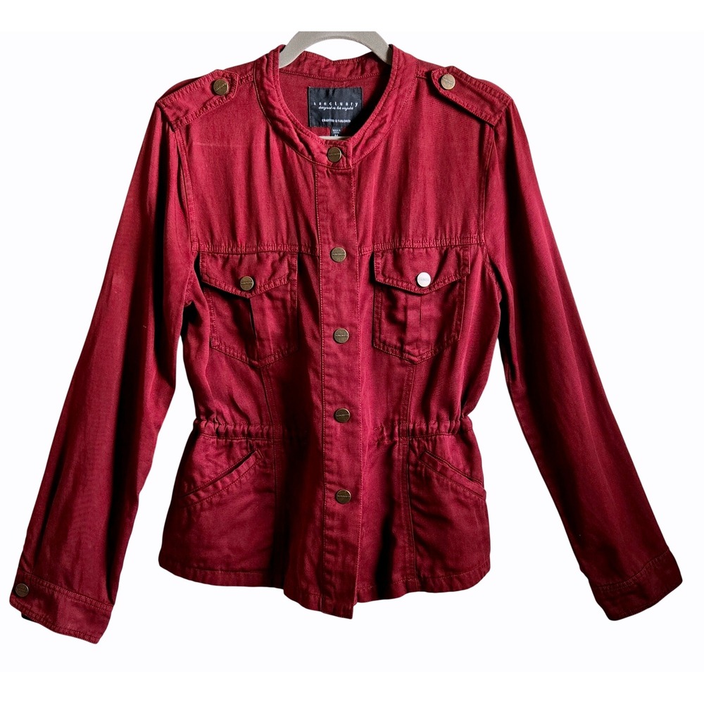 Sanctuary Indie Chic Women's M Wine Military Jacket Button Front Cinched Waist